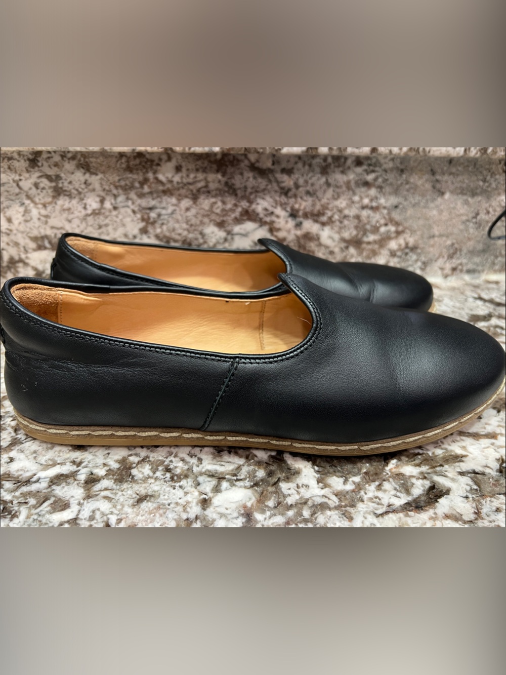 Women's Black Slip-On Leather Flats